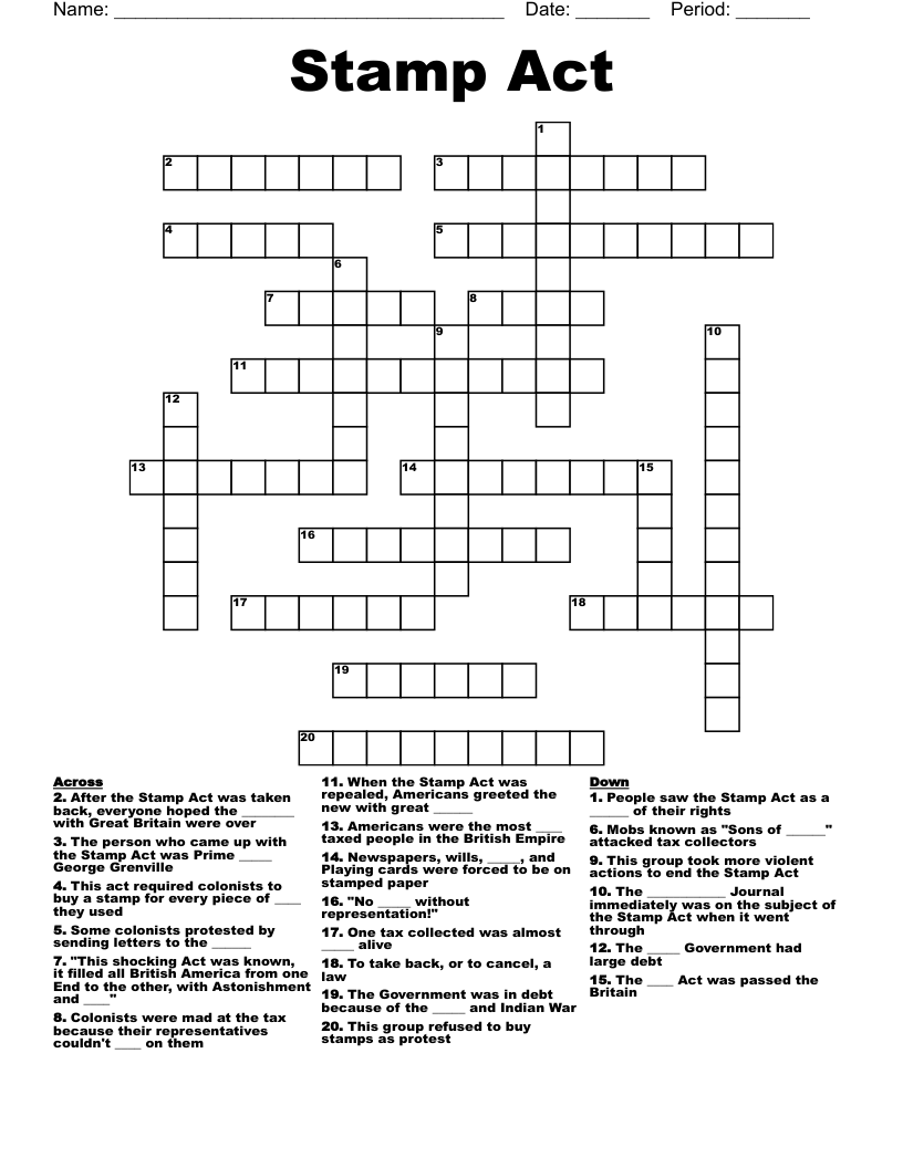 Stamp Act Crossword WordMint