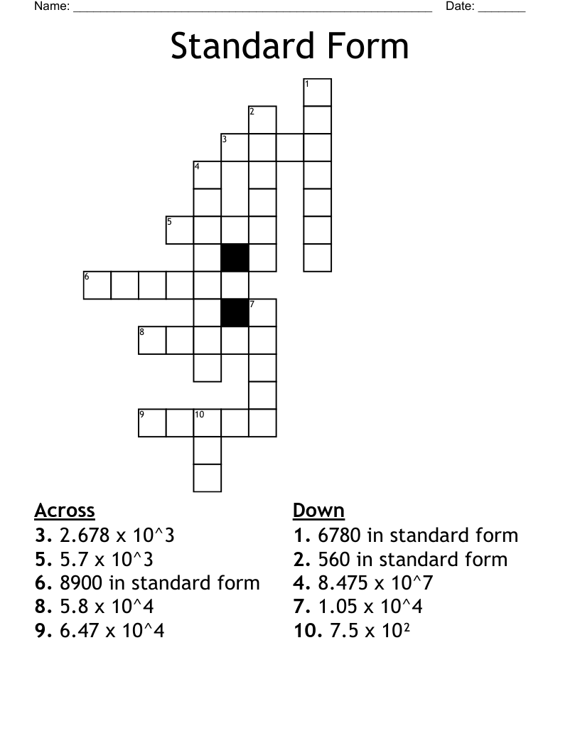 Standard Form Crossword WordMint