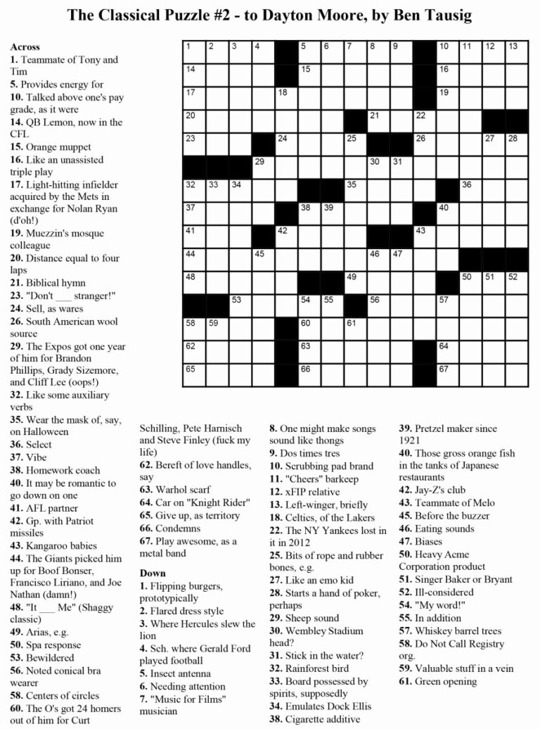 Star Ledger Crossword Puzzle Printable Free Daily Crossword
