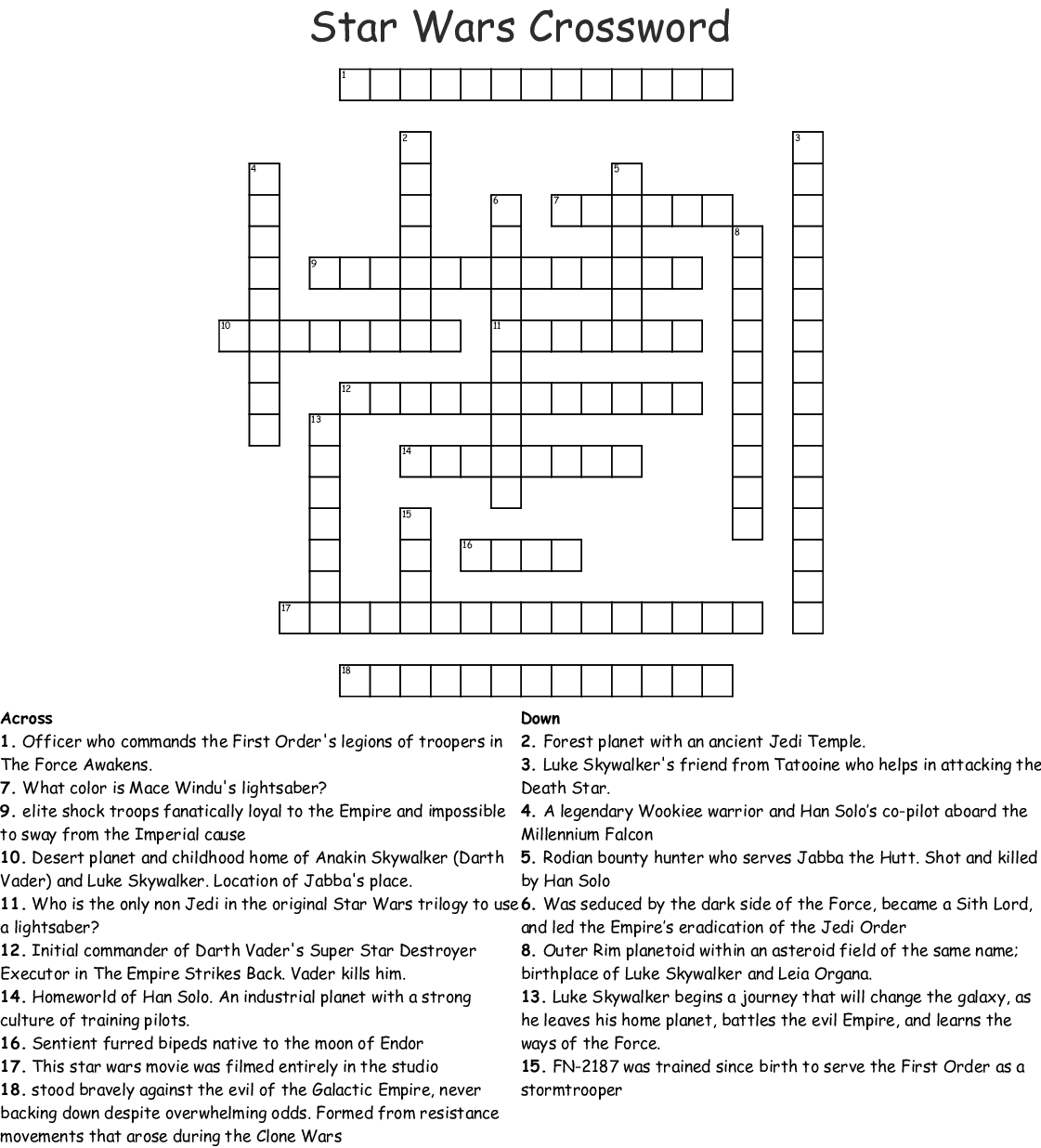 Star Wars Crossword Puzzle Printable Sally Crossword Puzzles