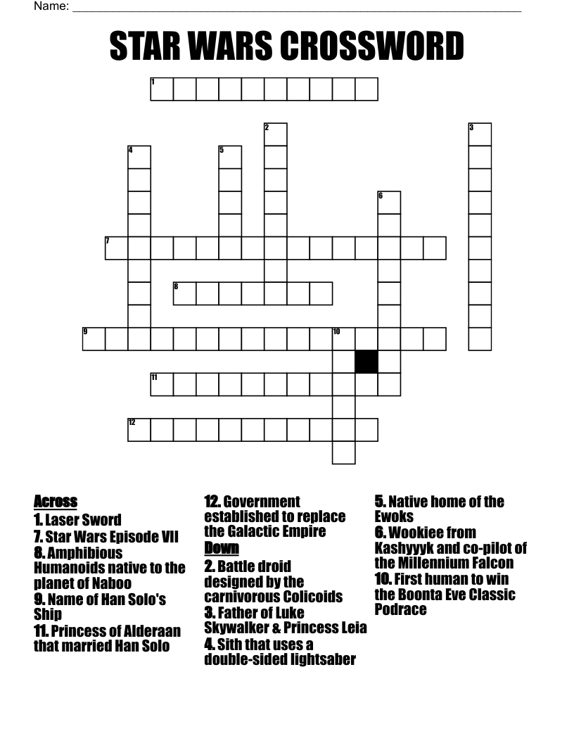 STAR WARS CROSSWORD WordMint