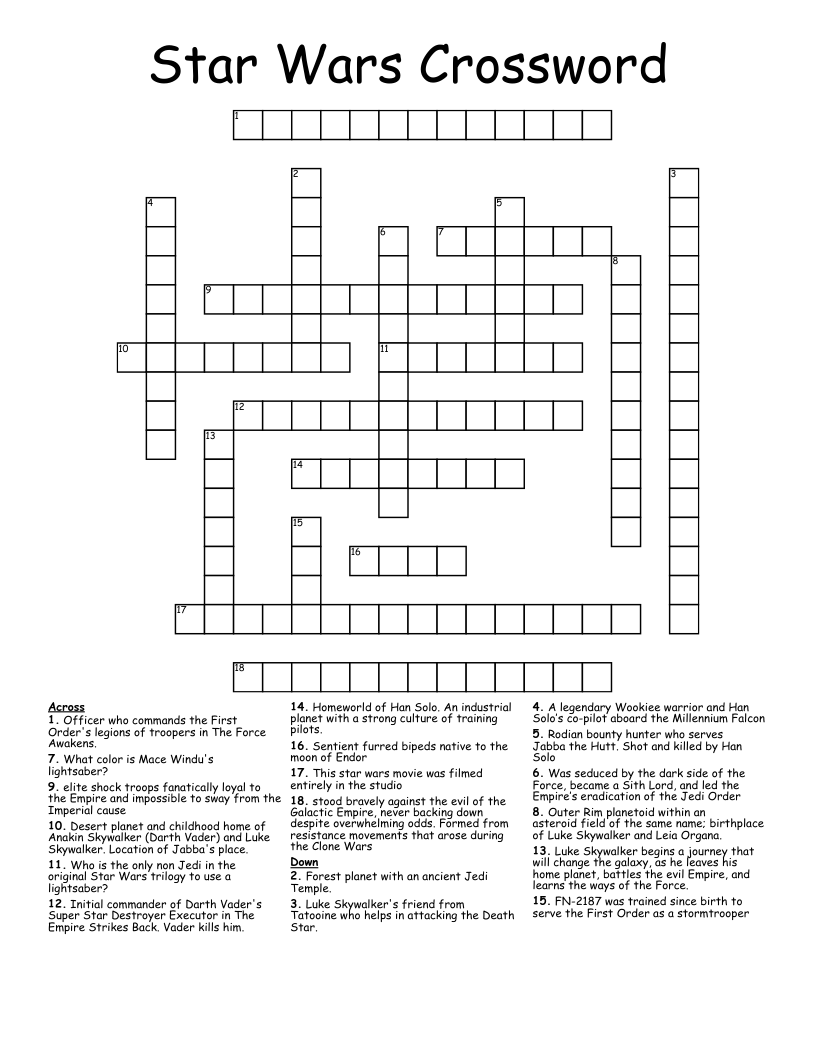 Star Wars Crossword WordMint