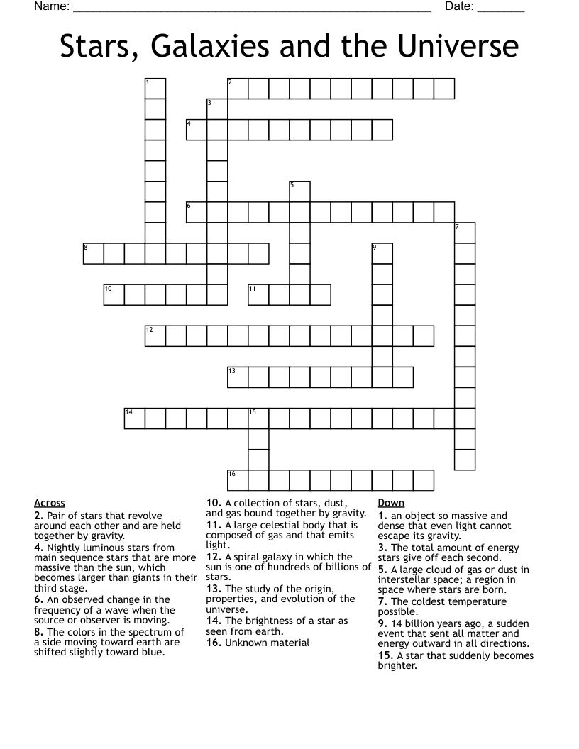 Stars Galaxies And The Universe Crossword WordMint