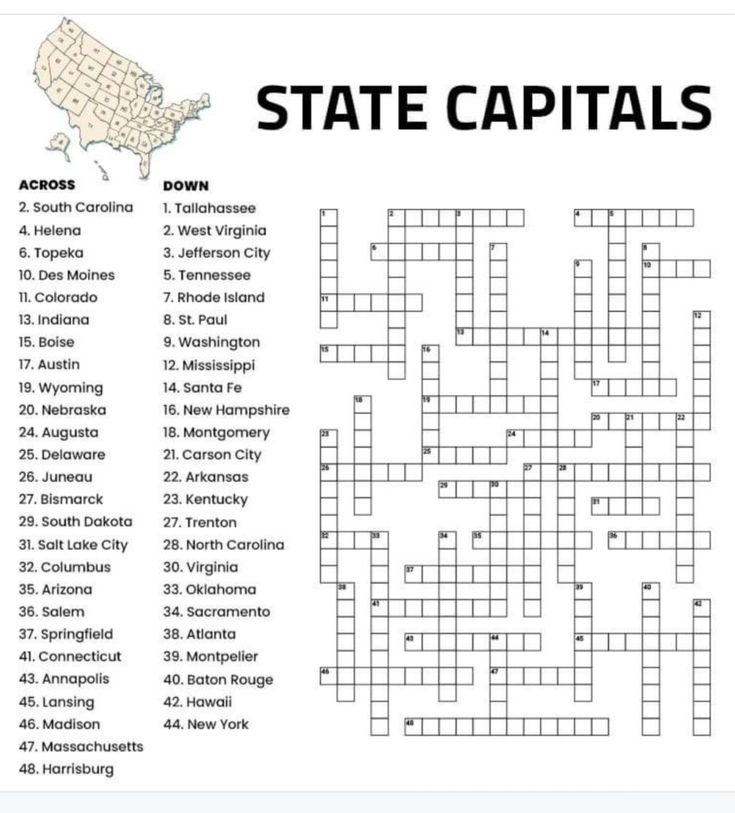 State Capital Crossword Puzzle
