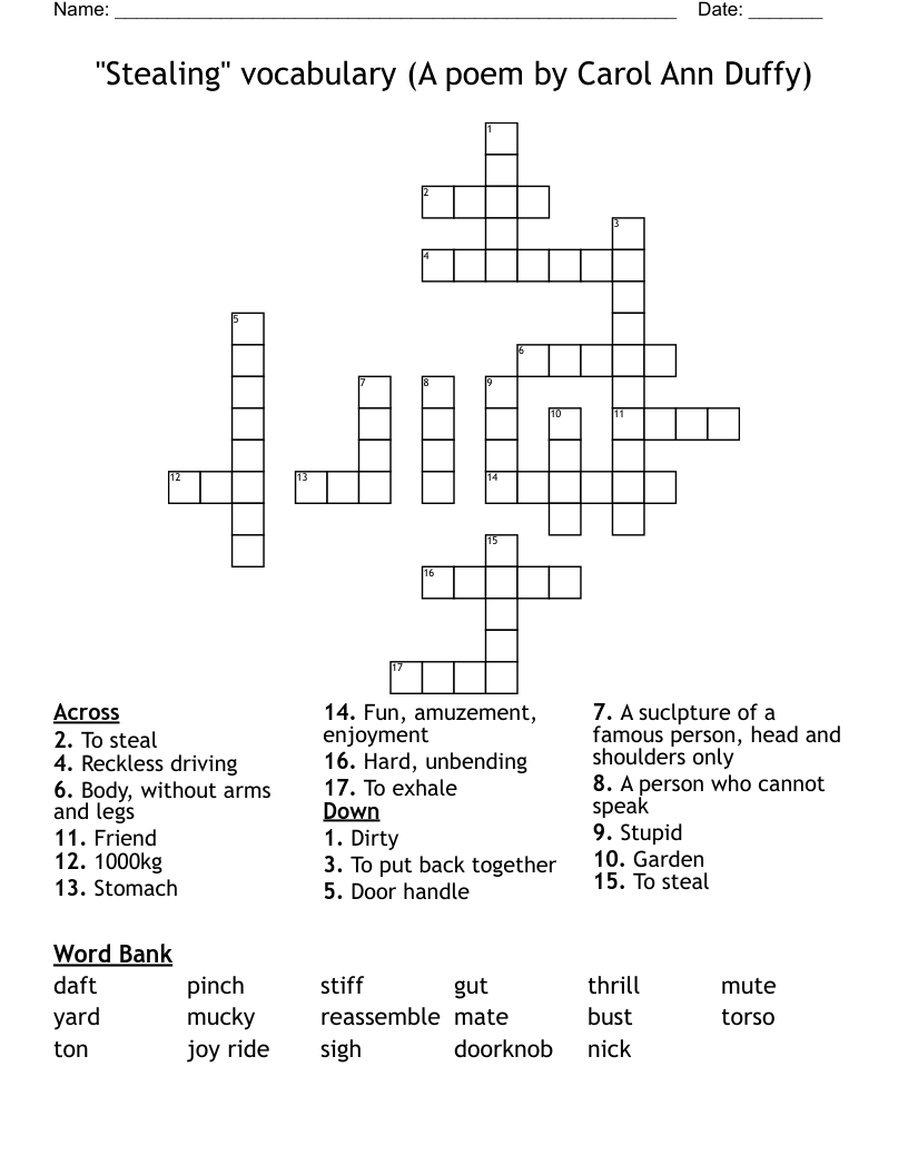 Stealing Vocabulary A Poem By Carol Ann Duffy Crossword WordMint