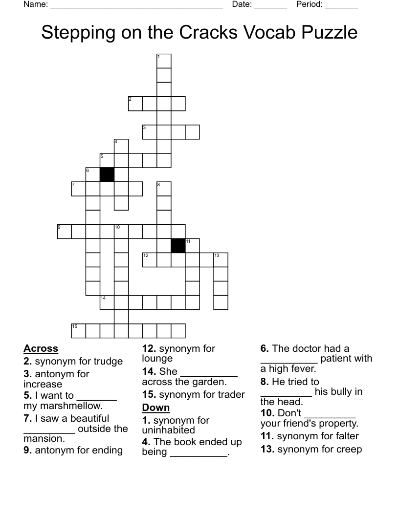 Stepping On The Cracks Vocab Puzzle Crossword WordMint Stepping On The Cracks Vocab Puzzle Crossword WordMint