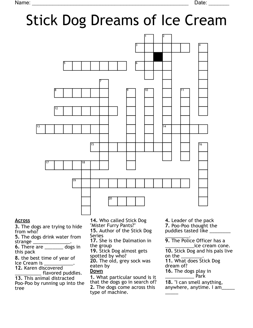 Stick Dog Dreams Of Ice Cream Crossword WordMint