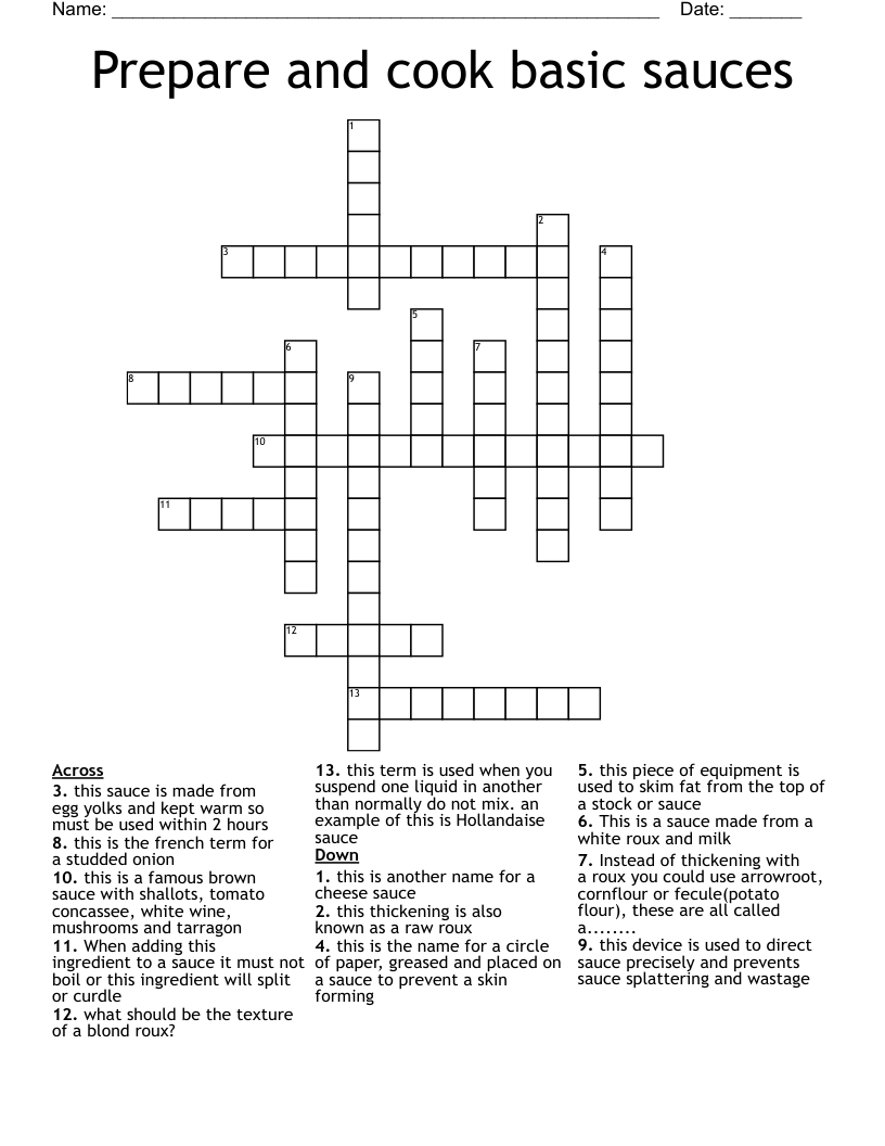 Stocks Sauces And Soups Crossword WordMint