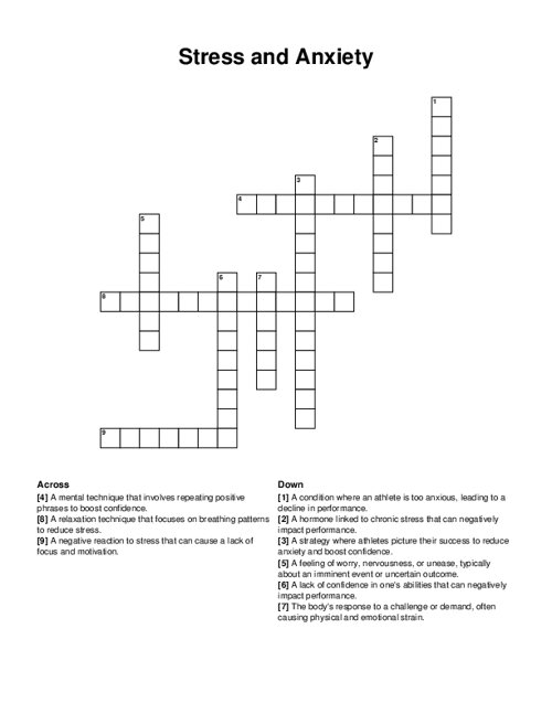 Stress And Anxiety Crossword Puzzle