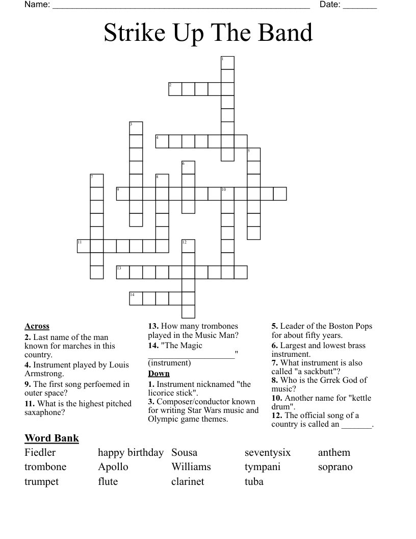 Strike Up The Band Crossword WordMint Strike Up The Band Crossword WordMint