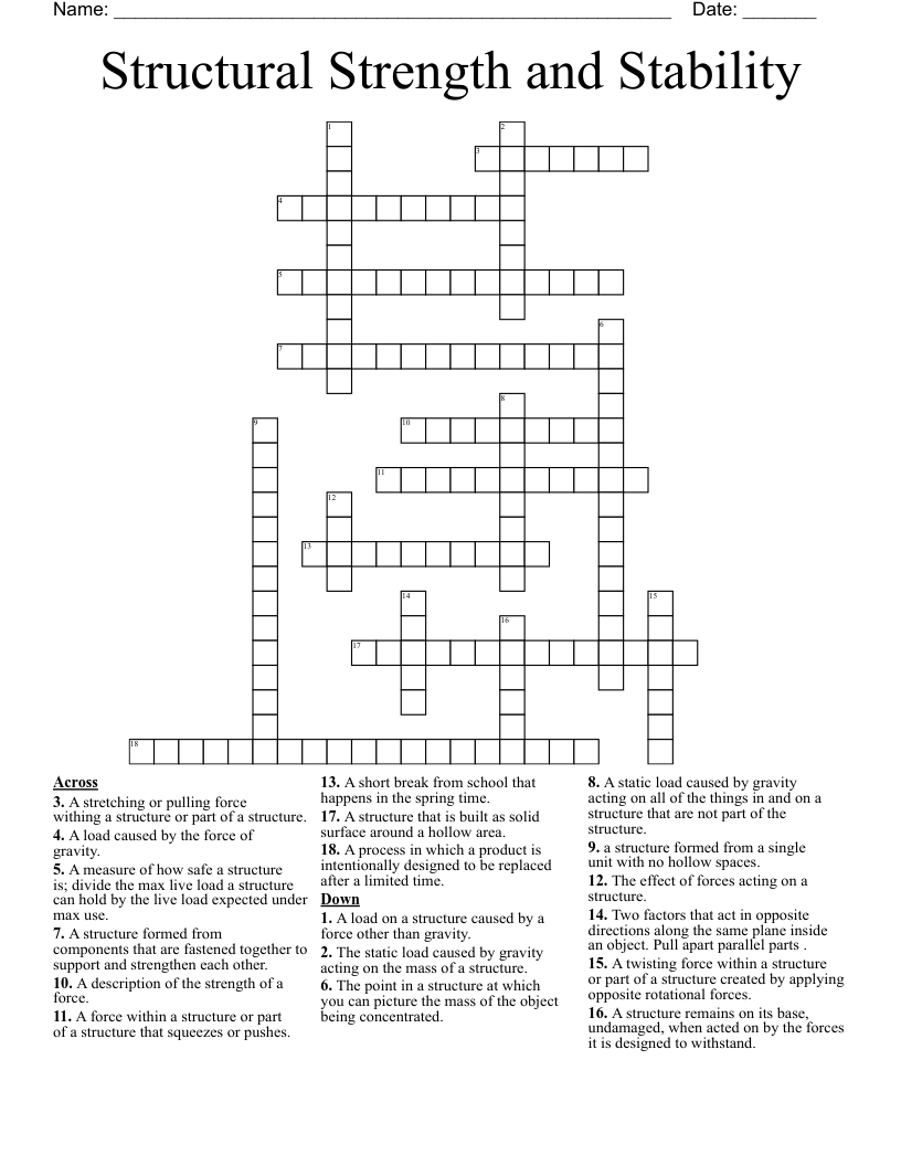 Structural Strength And Stability Crossword WordMint