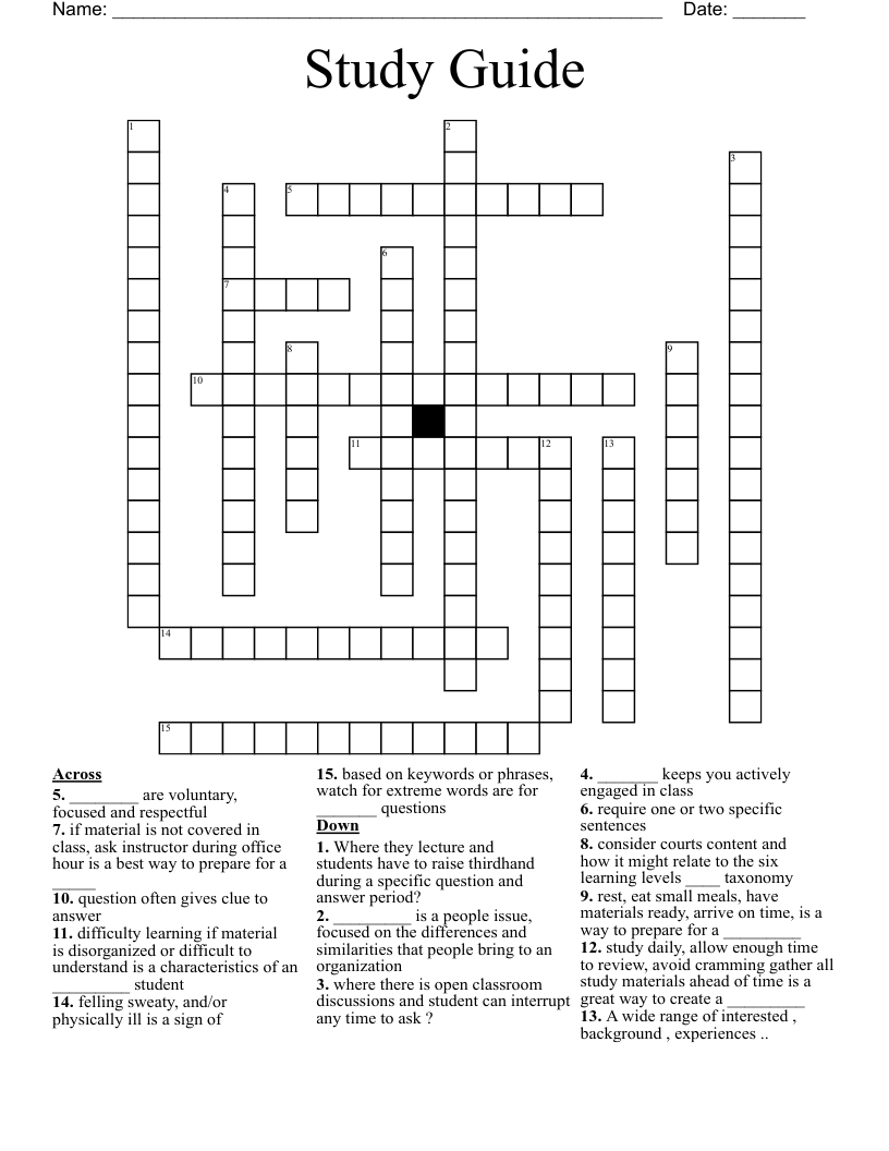 Study Guide Crossword WordMint Study Guide Crossword WordMint