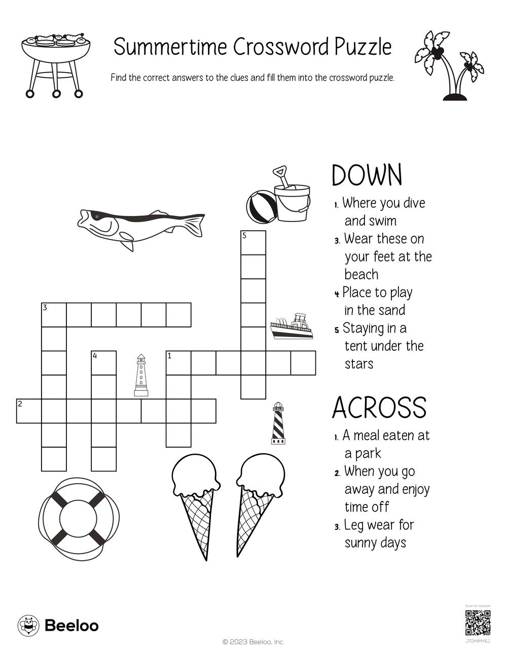 Summertime Crossword Puzzle Beeloo Printable Crafts And Activities For Kids Summertime Crossword Puzzle Beeloo Printable Crafts And Activities For Kids