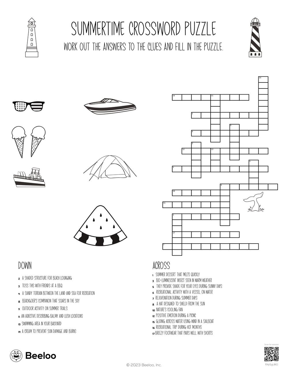 Summertime Crossword Puzzle Beeloo Printable Crafts And Activities For Kids