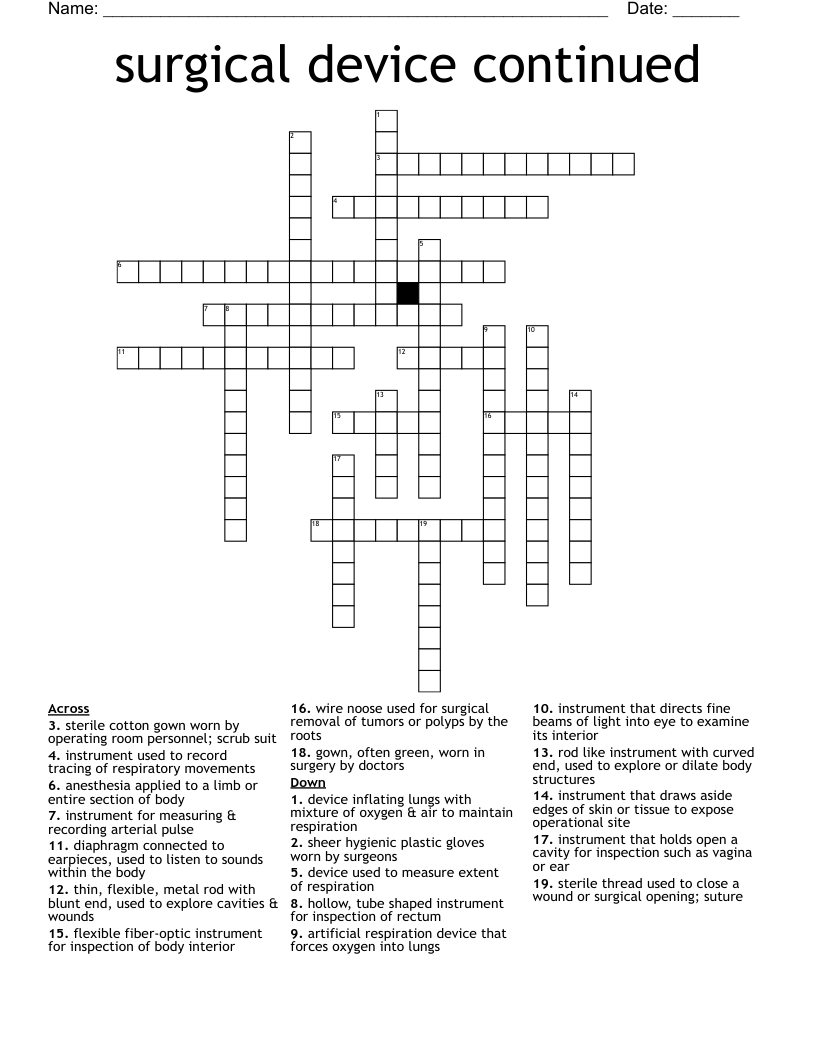 Surgical Device Continued Crossword WordMint