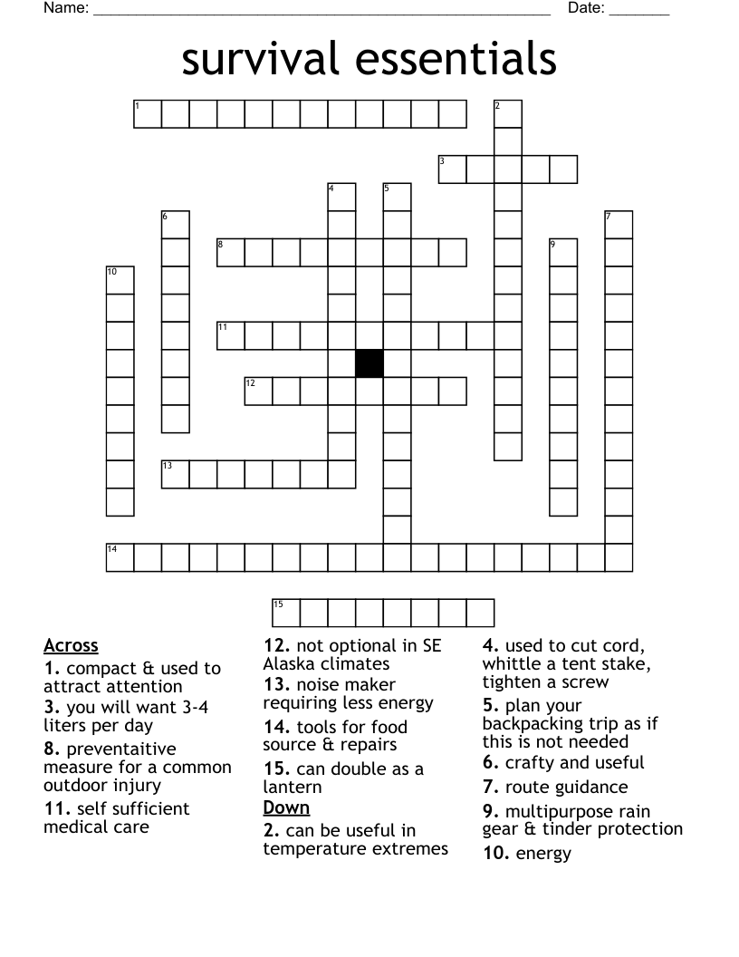 Survival Essentials Crossword WordMint