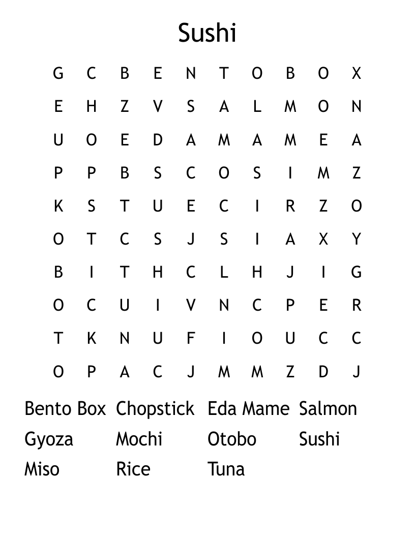 Sushi Word Search WordMint
