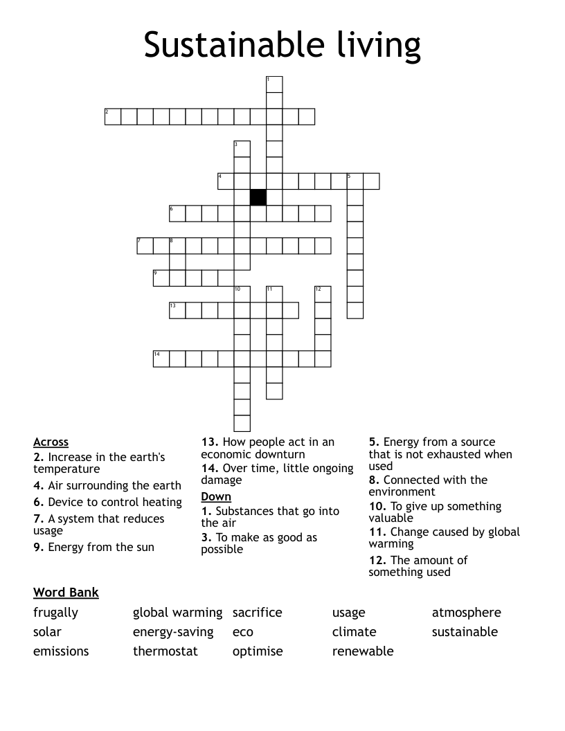 Sustainable Living Crossword WordMint