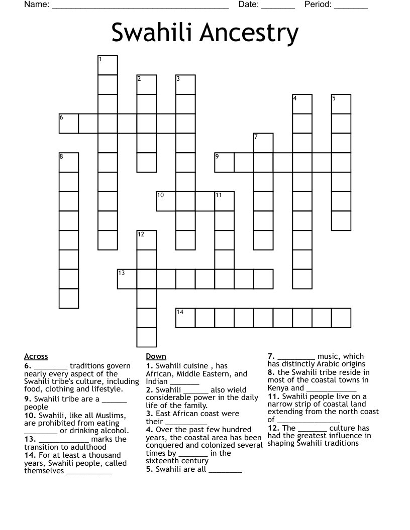 Swahili Ancestry Crossword WordMint Swahili Ancestry Crossword WordMint