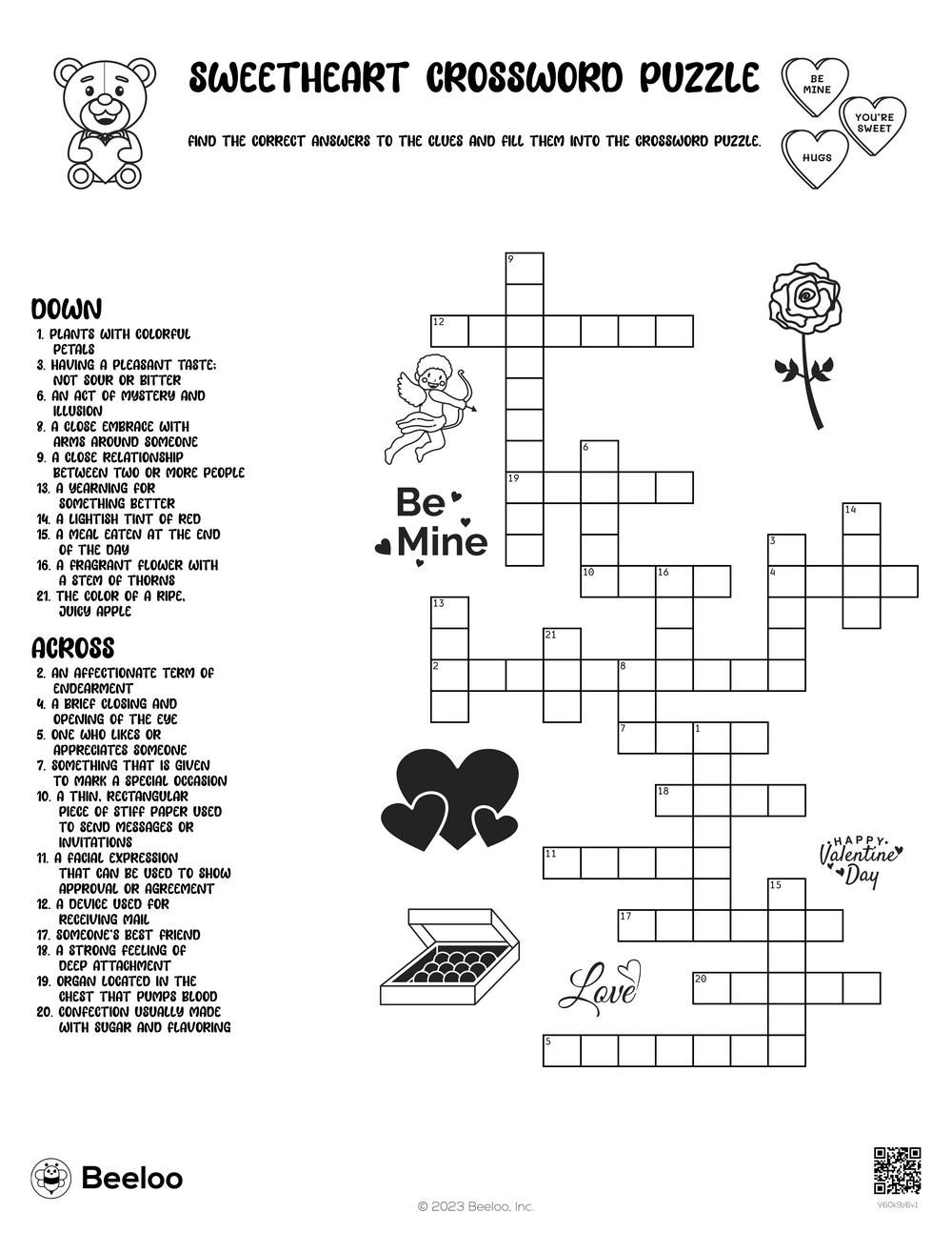 Sweetheart Crossword Puzzle Beeloo Printable Crafts And Activities For Kids