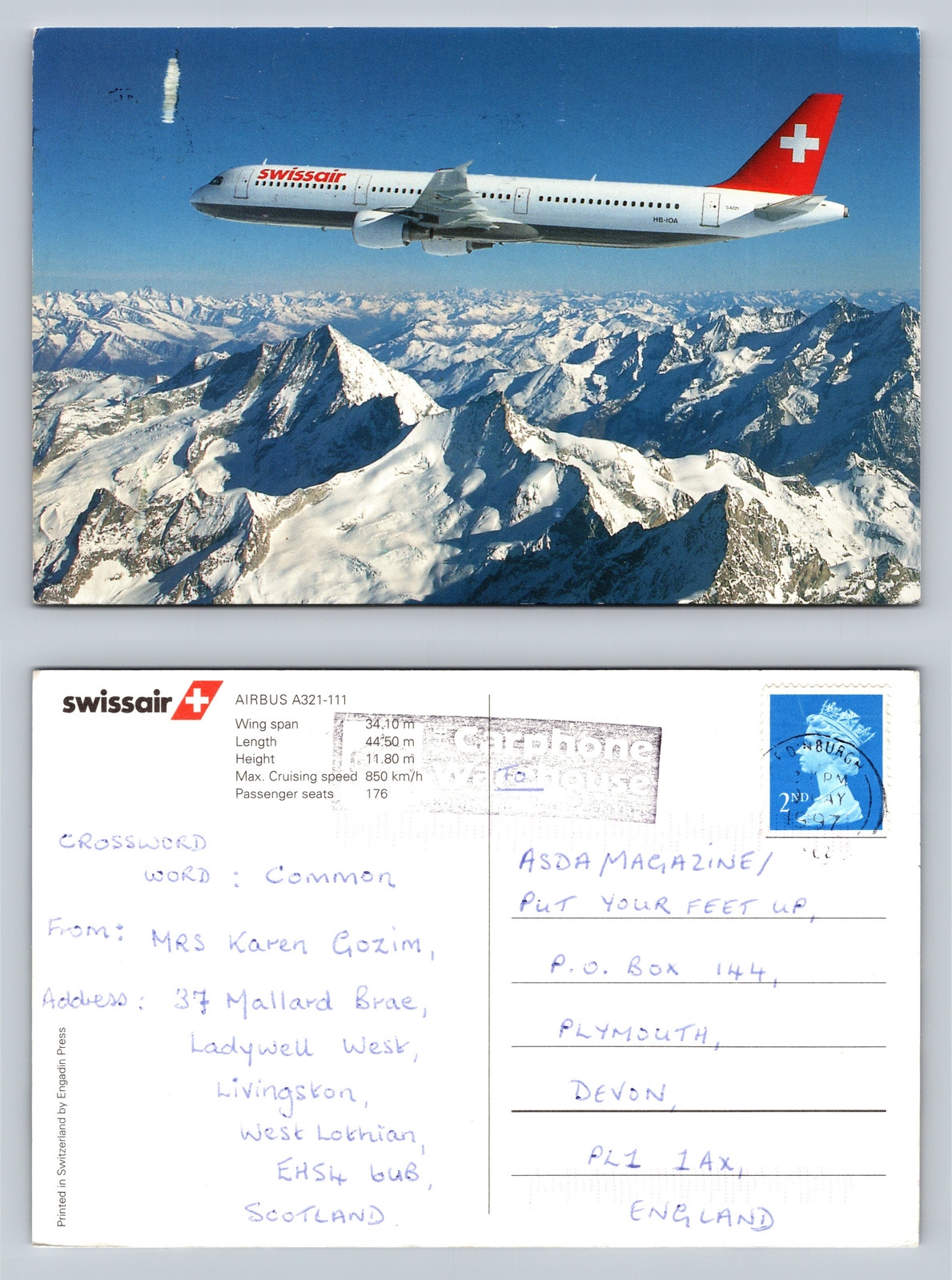 Swissair Airbus A321 111 Postcard With Snowy Mountain Background EBay Swissair Airbus A321 111 Postcard With Snowy Mountain Background EBay