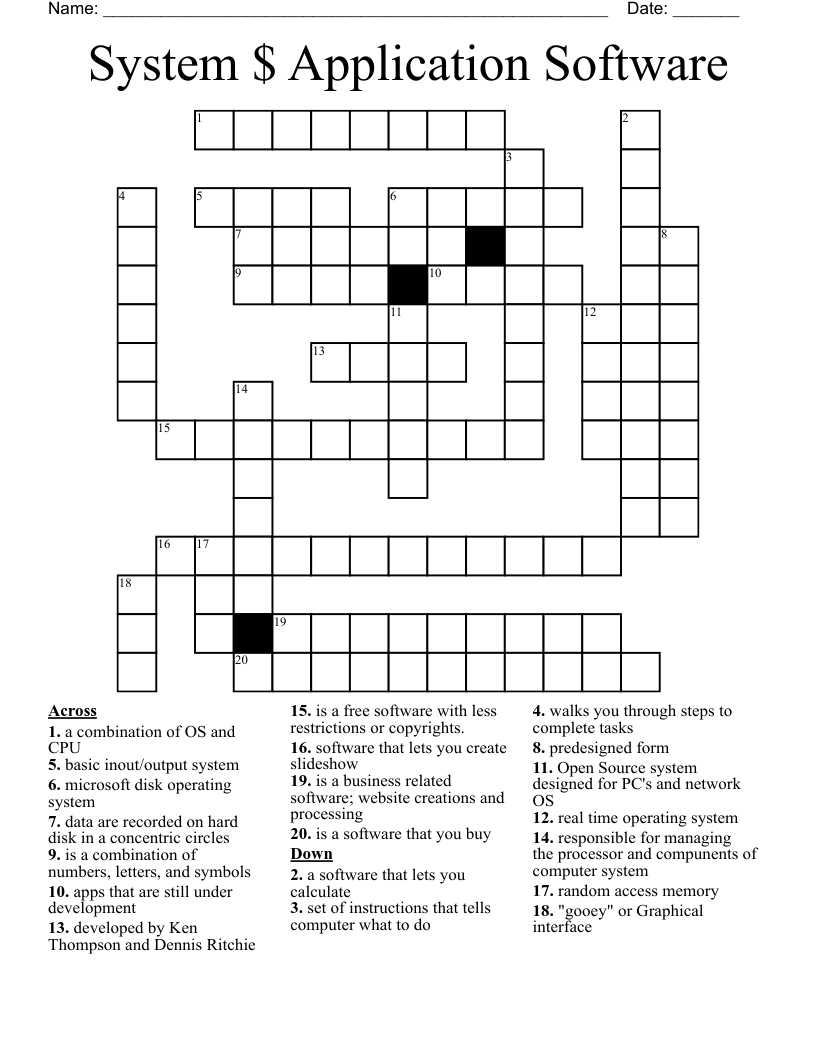 System Application Software Crossword WordMint System Application Software Crossword WordMint