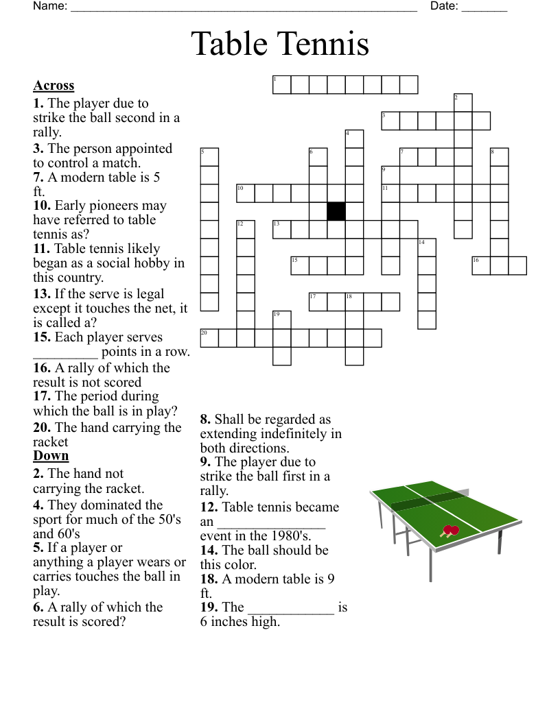 Table Tennis Crossword WordMint Table Tennis Crossword WordMint