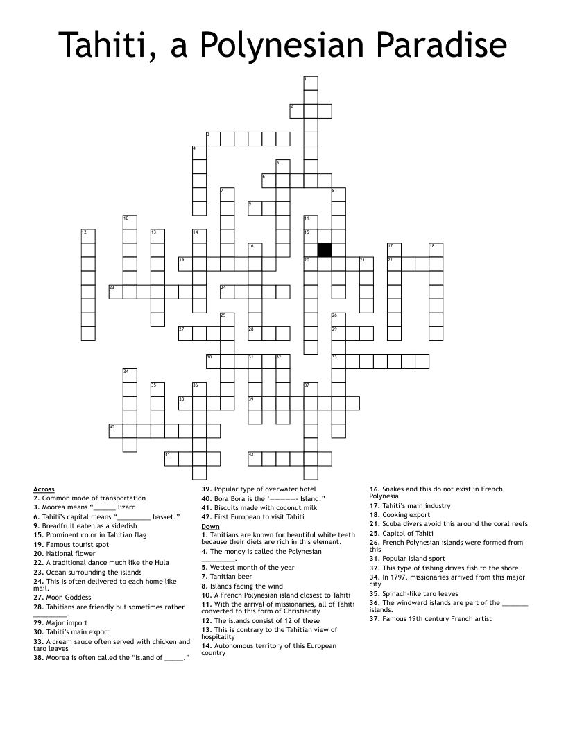 Tahiti A Polynesian Paradise Crossword WordMint
