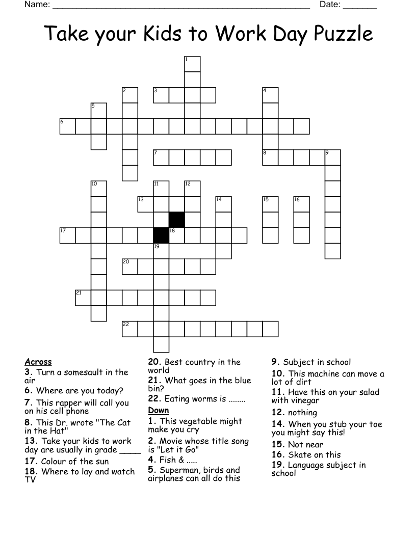Take Your Kids To Work Day Puzzle Crossword WordMint Take Your Kids To Work Day Puzzle Crossword WordMint