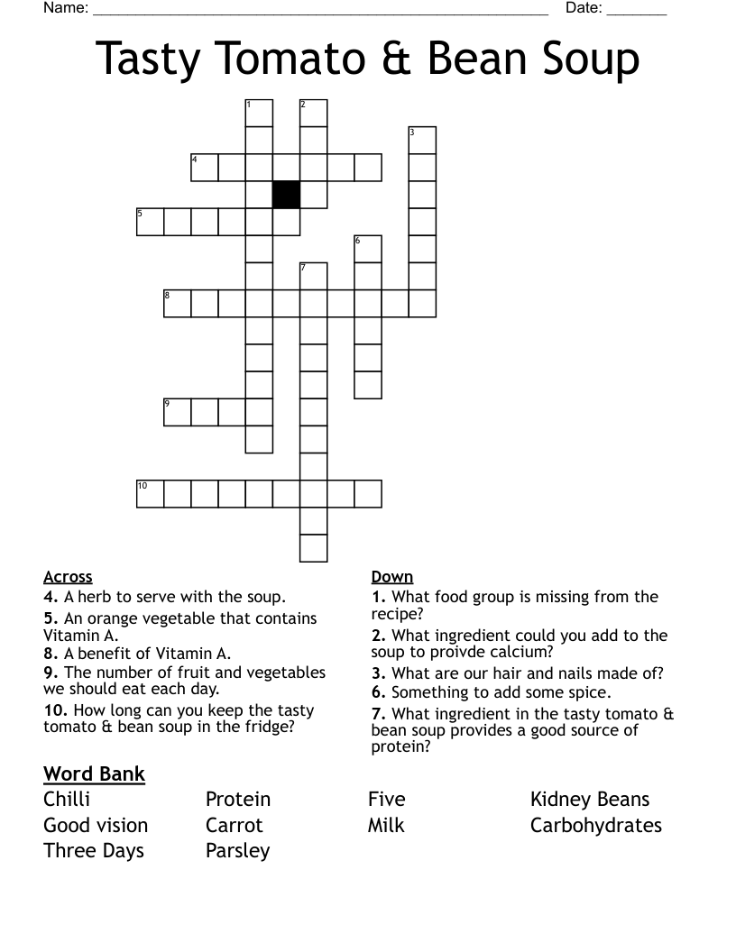 Tasty Tomato Bean Soup Crossword WordMint Tasty Tomato Bean Soup Crossword WordMint