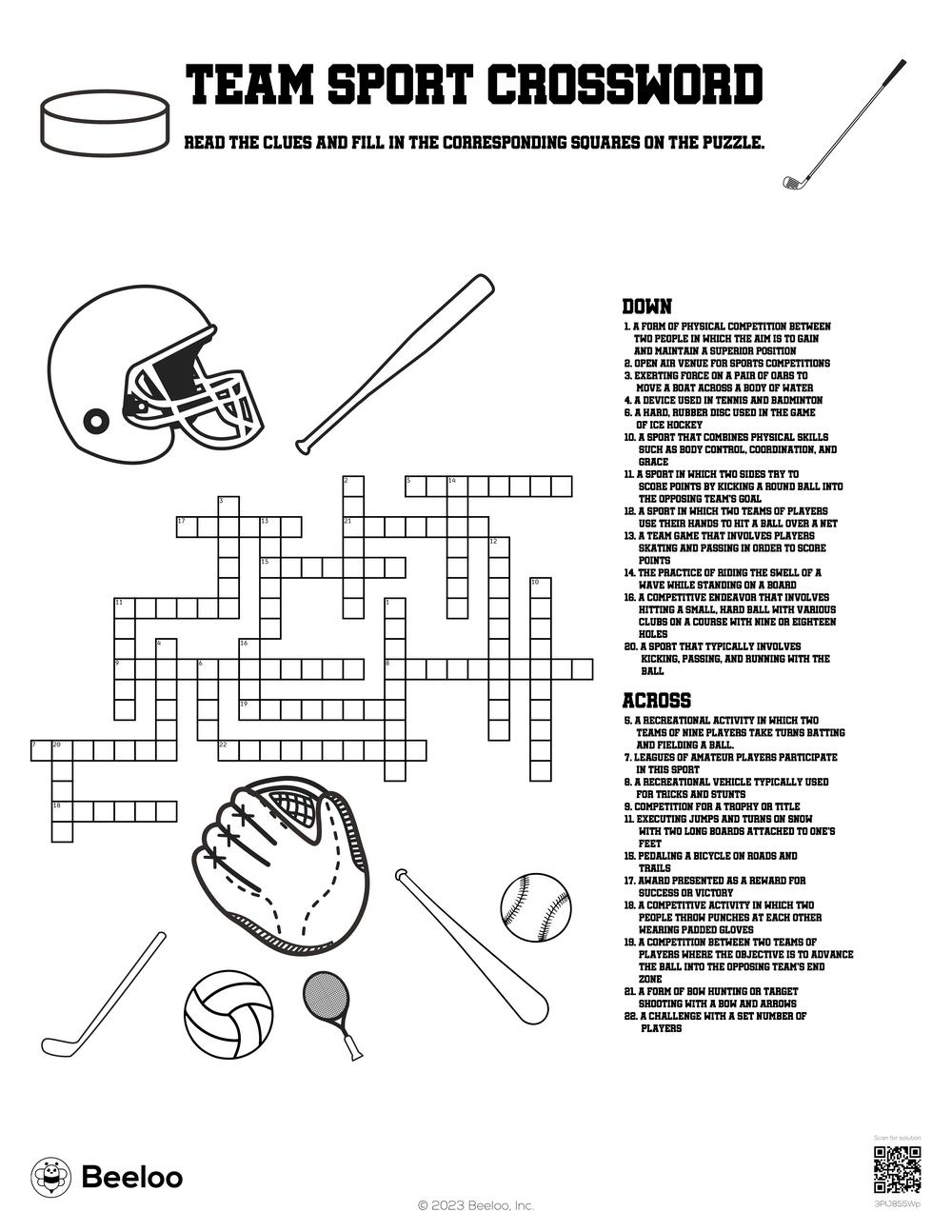 Team Sport Crossword Beeloo Printable Crafts And Activities For Kids Team Sport Crossword Beeloo Printable Crafts And Activities For Kids