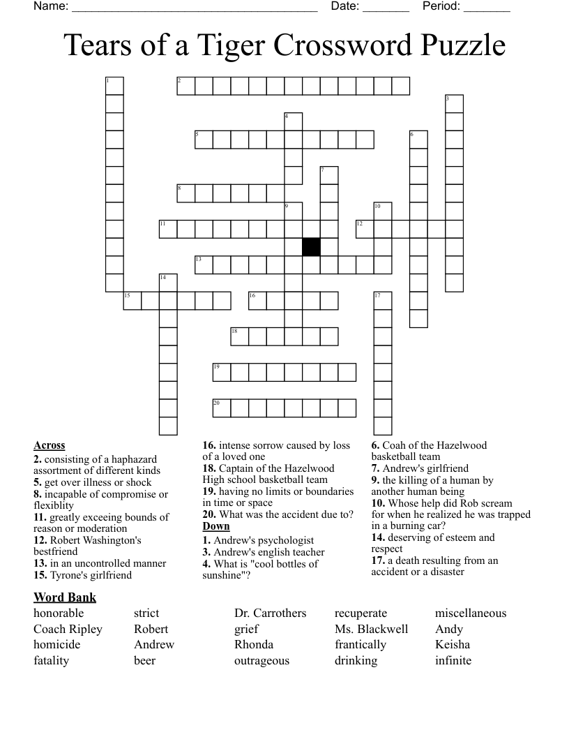 Tears Of A Tiger Crossword Puzzle WordMint