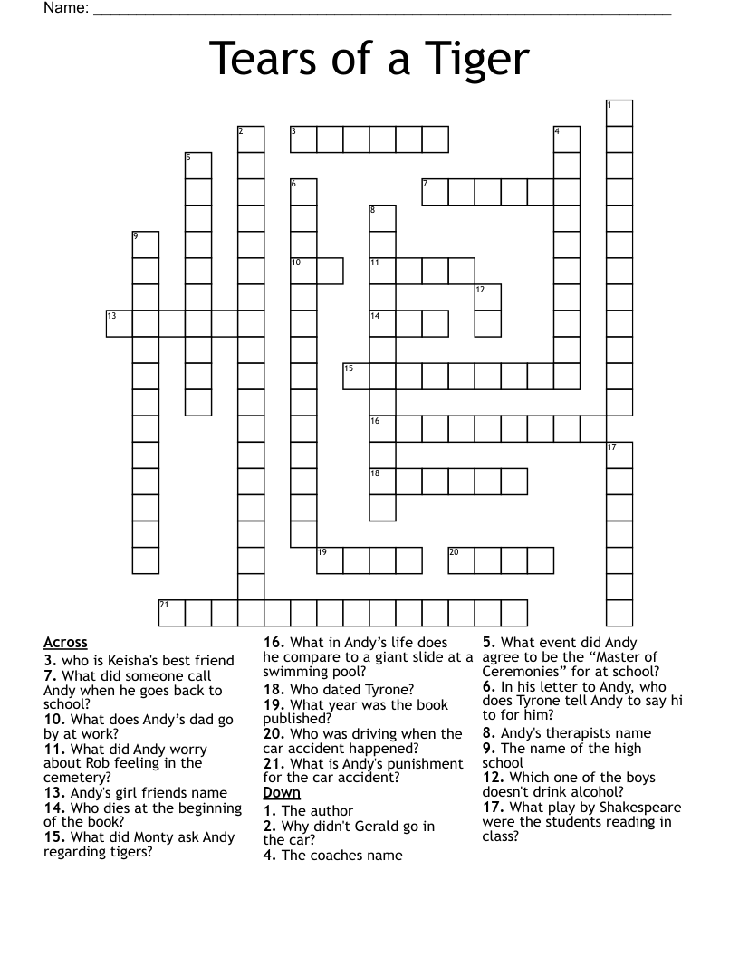 Tears Of A Tiger Crossword WordMint