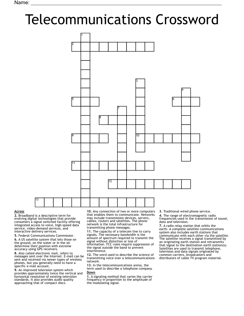 Telecommunications Crossword WordMint