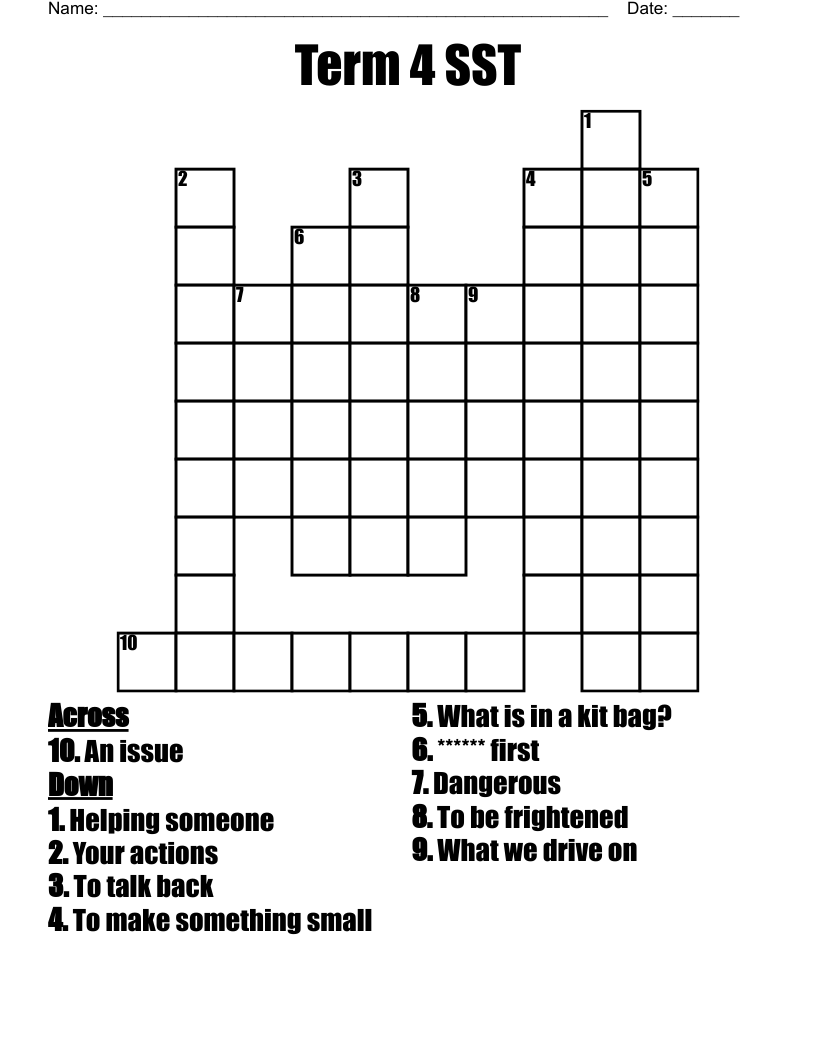 Term 4 SST Crossword WordMint