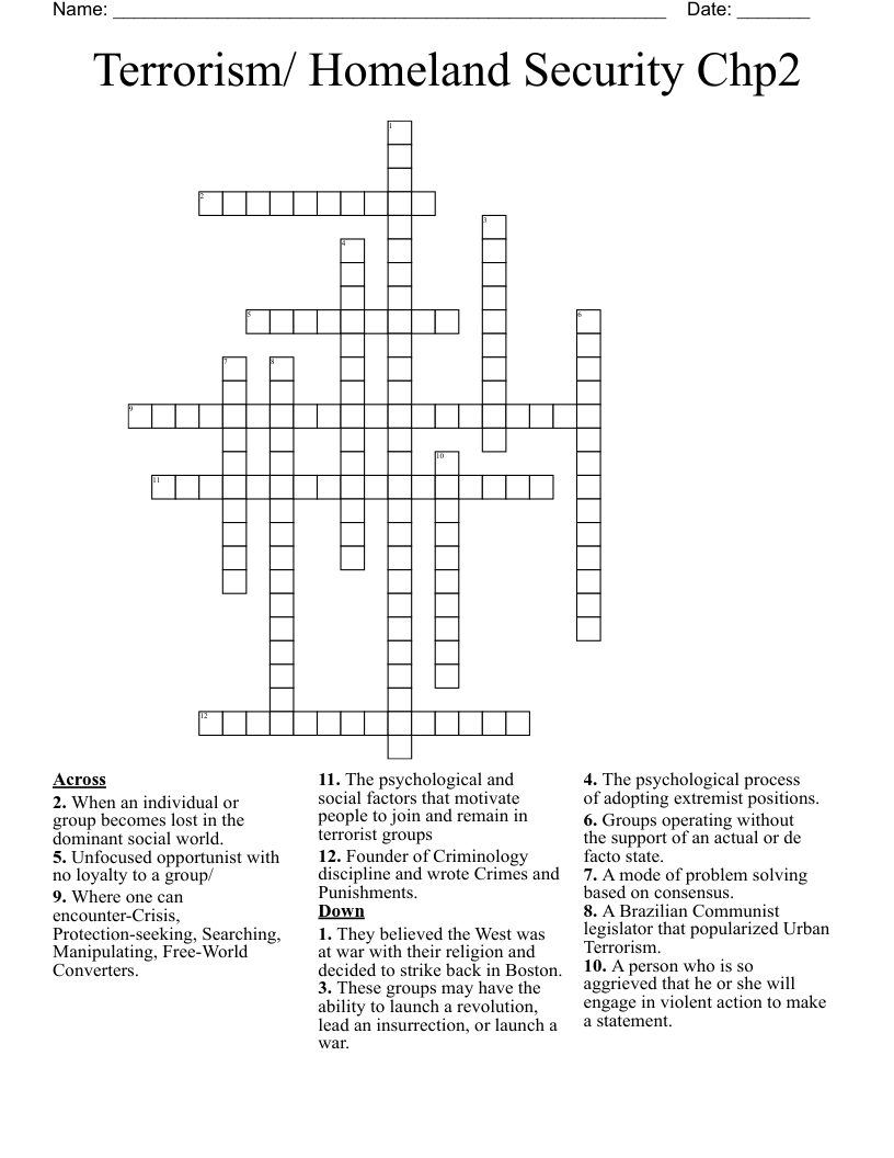 Terrorism Homeland Security Chp2 Crossword WordMint Terrorism Homeland Security Chp2 Crossword WordMint