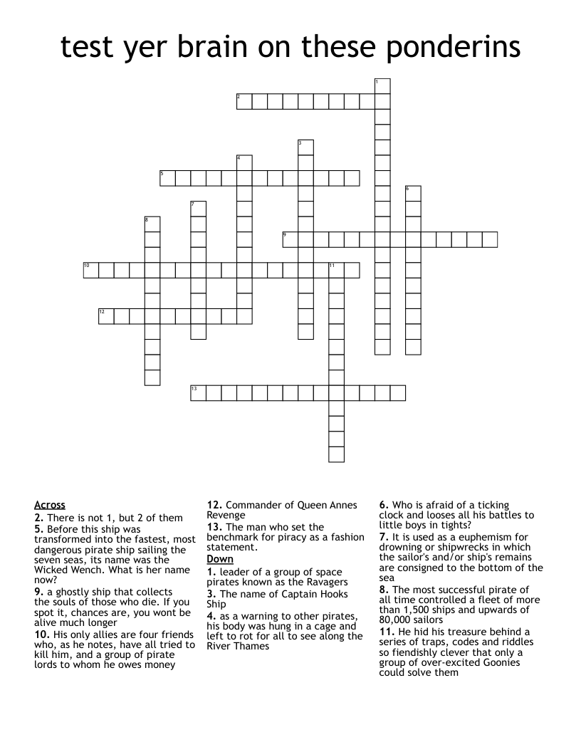 Test Yer Brain On These Ponderins Crossword WordMint