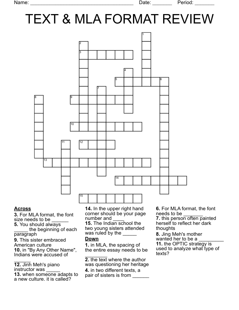 TEXT MLA FORMAT REVIEW Crossword WordMint