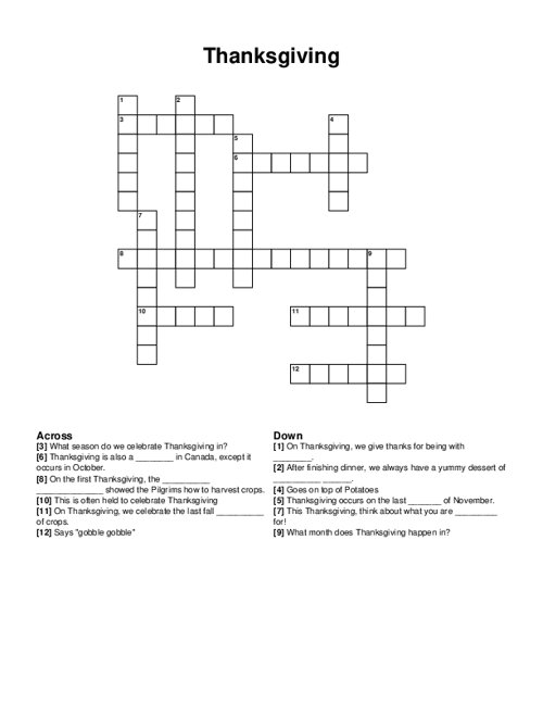 Thanksgiving Crossword Puzzle