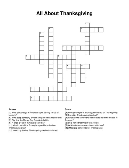 thanksgiving crossword puzzle answers thanksgiving crossword puzzle answers