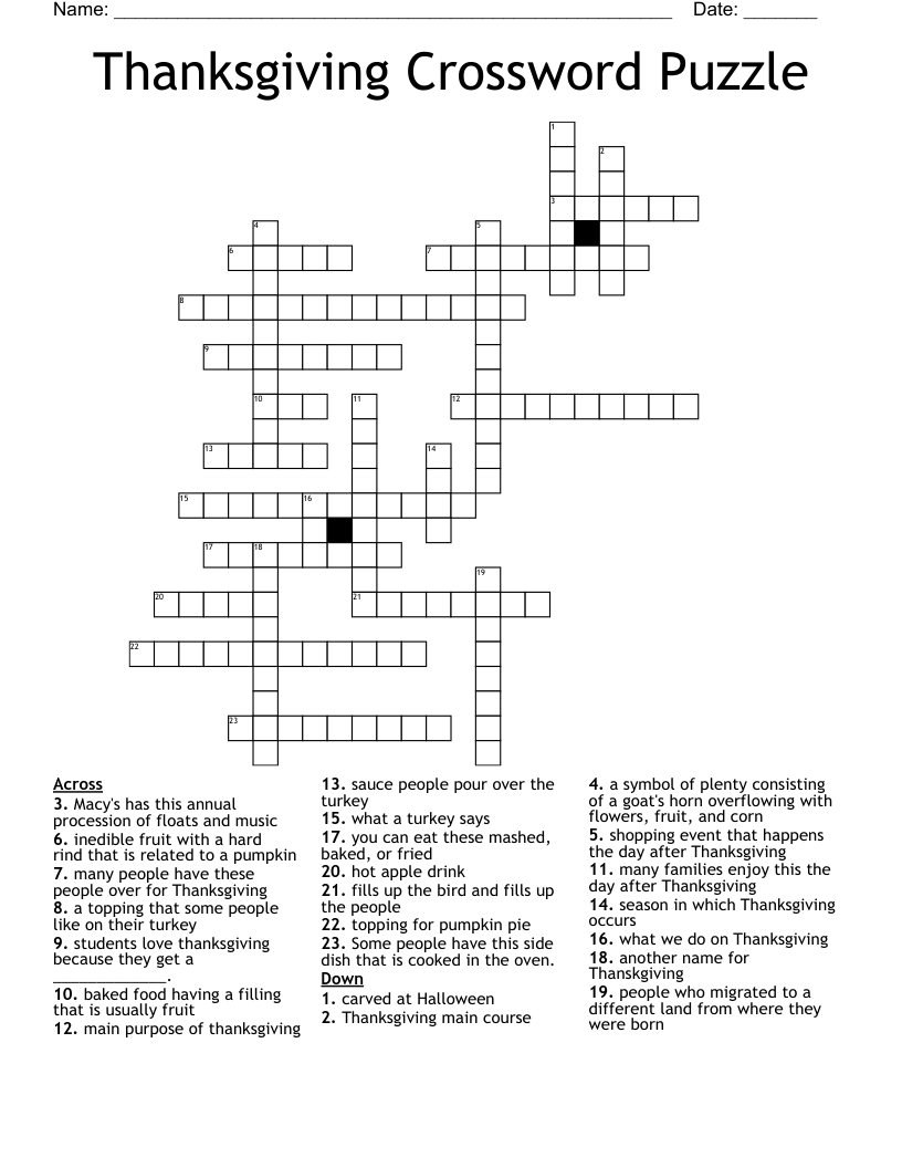 Thanksgiving Crossword Puzzle WordMint Thanksgiving Crossword Puzzle WordMint
