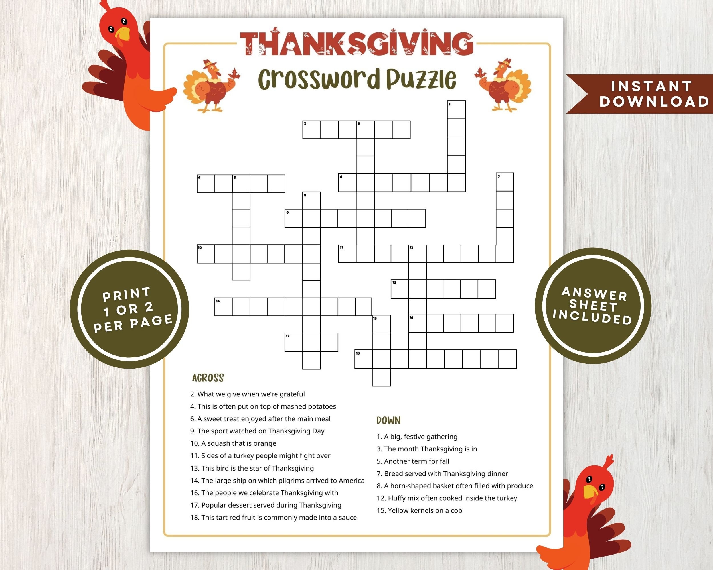 Thanksgiving Crossword Puzzles Printable Fanny Printable