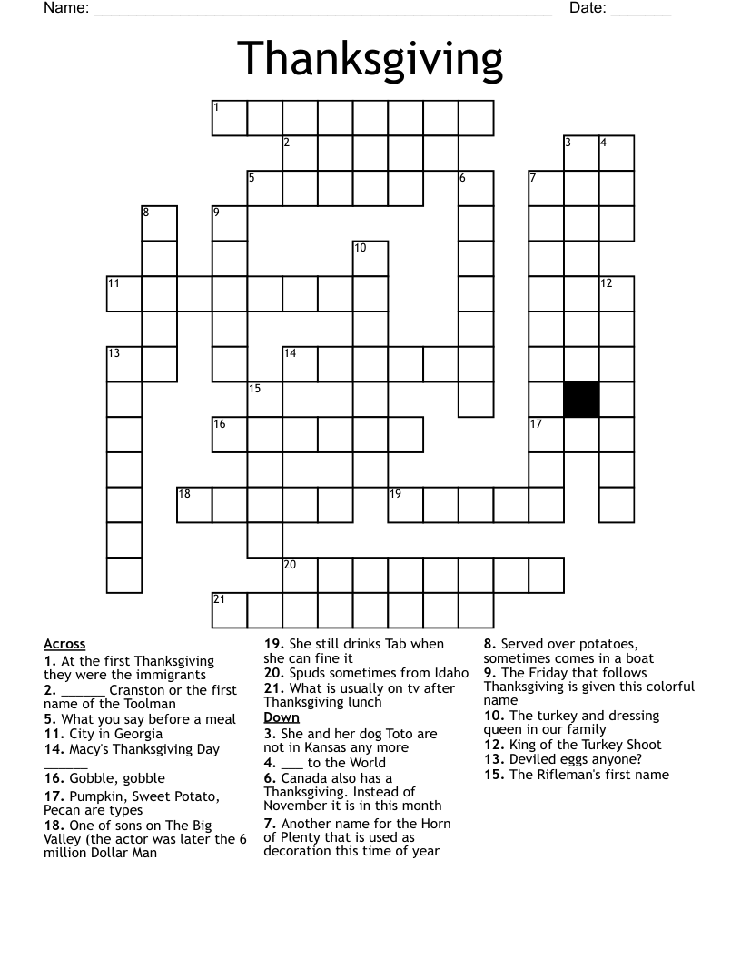 Thanksgiving Crossword WordMint