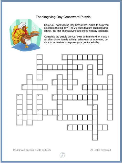 Thanksgiving Day Crossword Puzzle