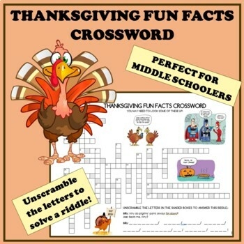 Thanksgiving Fun Fact Crossword Puzzle And Riddle Challenge For Middle 