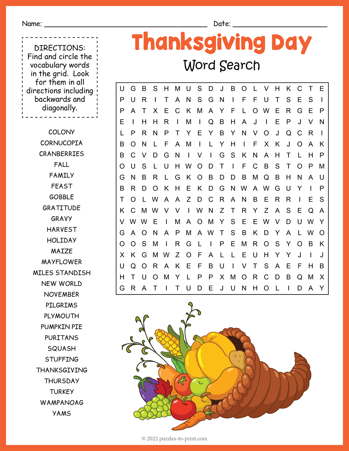 Thanksgiving Word Search Puzzle Answers Sally Crossword Puzzles