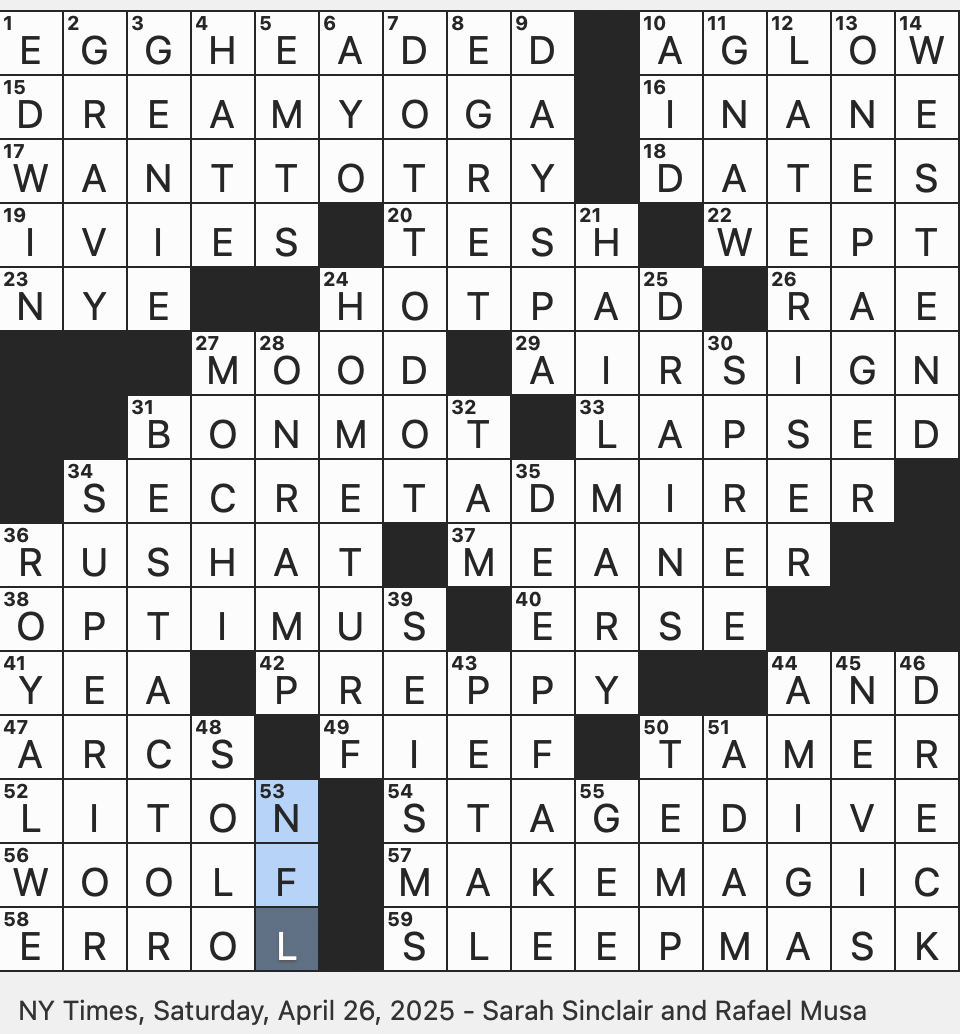  That s So Relatable In Modern Slang SAT 4 26 25 Convincing A I created Video Gossip Girl Fashion Descriptor Short Product Overview In Business Lingo Something Picked In A Fortunetelling Game Emily Rex Parker Does The NYT Crossword Puzzle