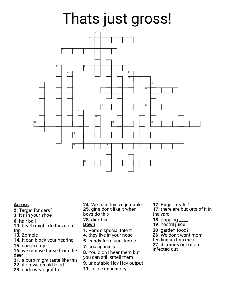 Thats Just Gross Crossword WordMint Thats Just Gross Crossword WordMint