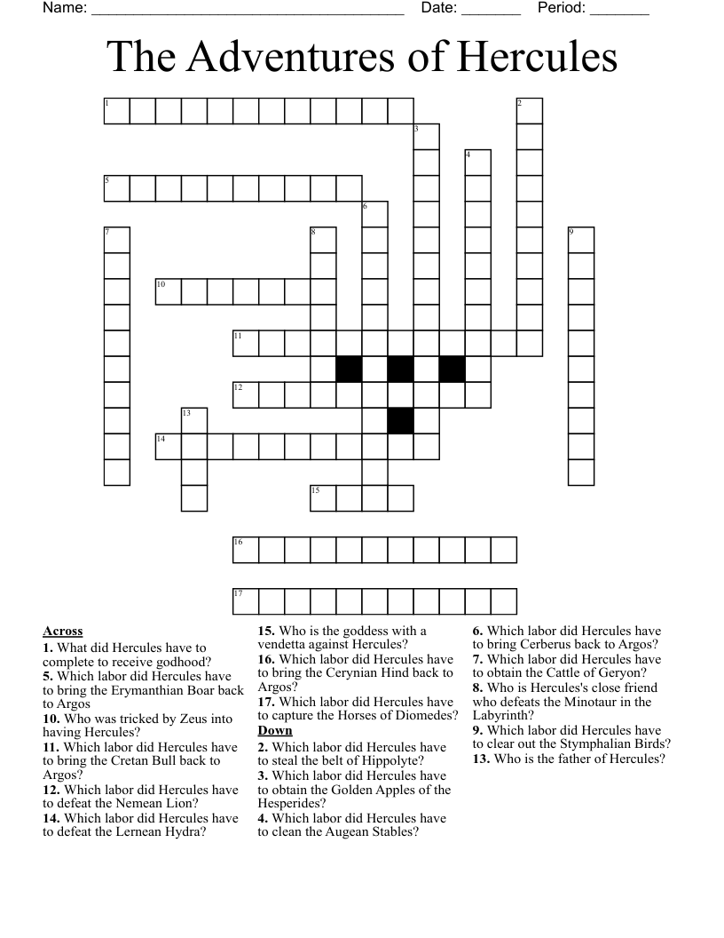 The Adventures Of Hercules Crossword WordMint The Adventures Of Hercules Crossword WordMint