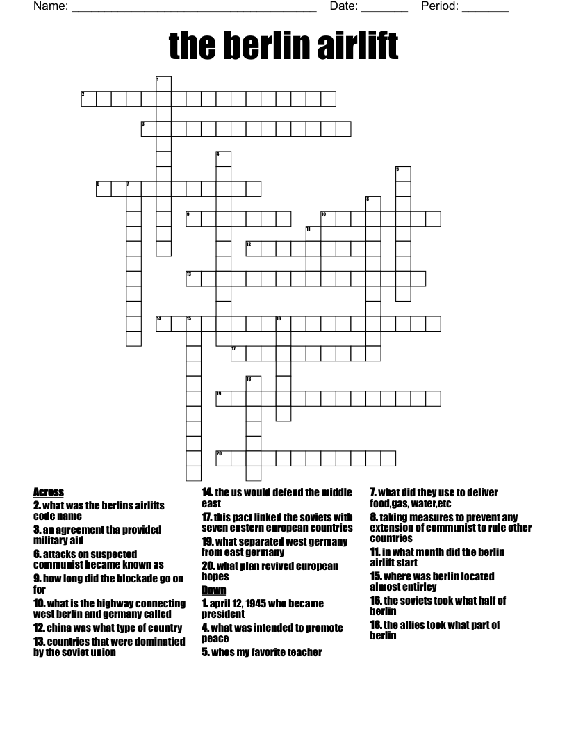 The Berlin Airlift Crossword WordMint The Berlin Airlift Crossword WordMint